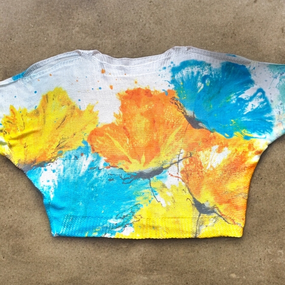 Luisa Ricci Abstract Floral Cold Shoulder Lightweight Sweater Made in Italy 🇮🇹 - Picture 6 of 8